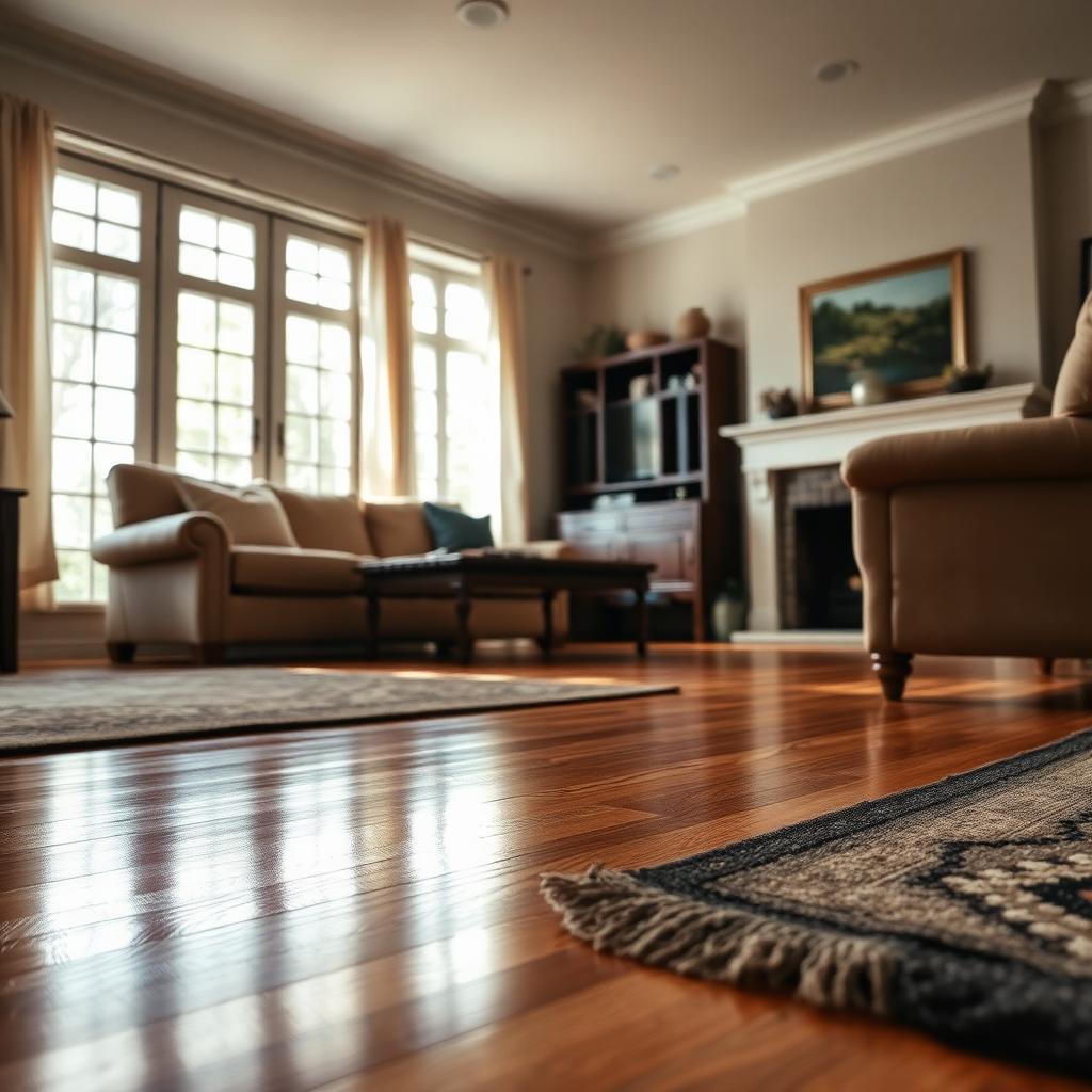 Hardwood floor in a Bay Village home being cleaned with low-moisture method