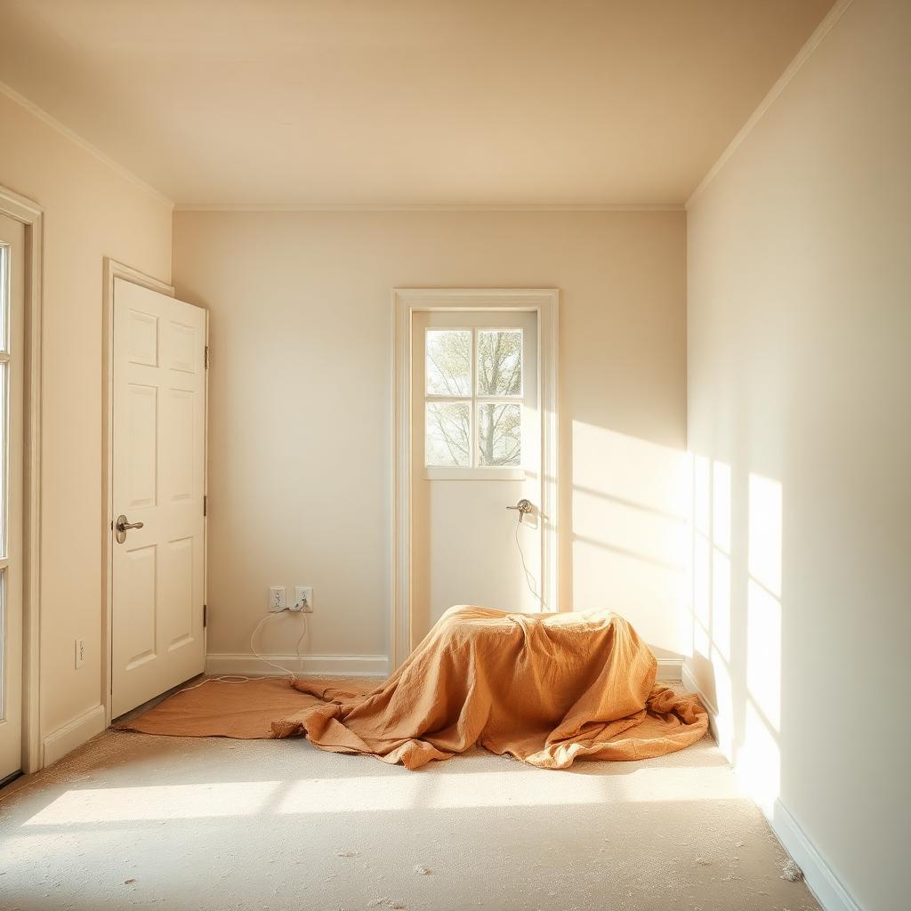 Post-renovation cleanup with drywall dust on surfaces